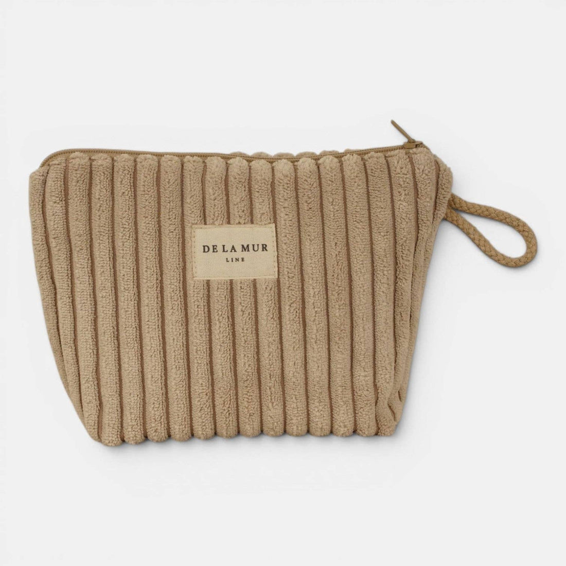Kleine Kosmetiktasche von De La Mur in Moka, Cord beige