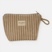 Kleine Kosmetiktasche von De La Mur in Moka, Cord beige