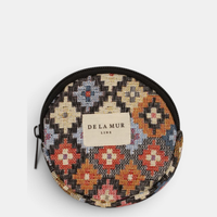 Runder Geldbeutel von De La Mur in Ore, Jacquard-Karo rosa-blau