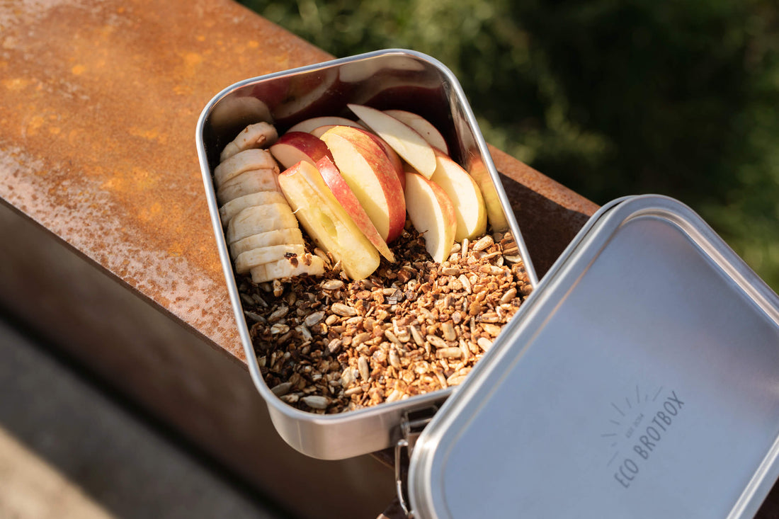 Yogi Box+ Lunchbox von ECO Brotbox, draußen im Einsatz