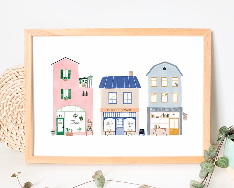 A4 Kuukeluus Poster mit hübschen kleinen Häusern, dekoratives Papeterie-Design, farbenfrohes Wandbild für Papierliebhaber