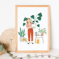 A4 Poster von Kuukeluus mit Pflanzenmotiv, zeigt eine stilvolle Illustration einer Frau mit Pflanzen, ideal für Papeterie-Dekor.