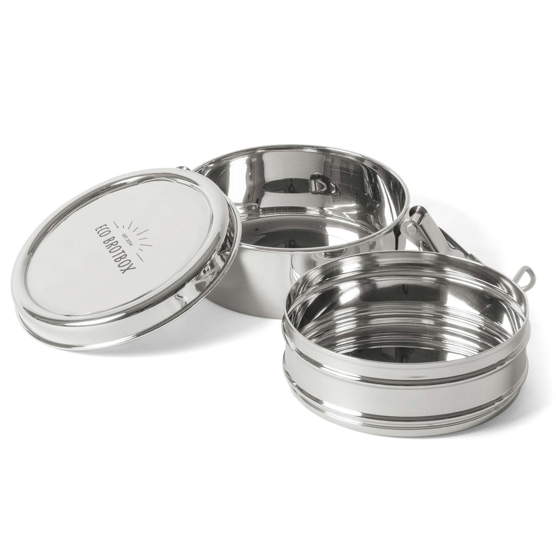 Brotbox Tiffin Double+ von ecobrotbox, offene Lunchbox aus Edelstahl für drinnen und draußen, langlebig und umweltfreundlich